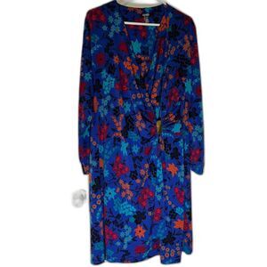 Chaps Women's Modern Boho Dressy Businesswear Blue Floral Faux Wrap Dress 20W